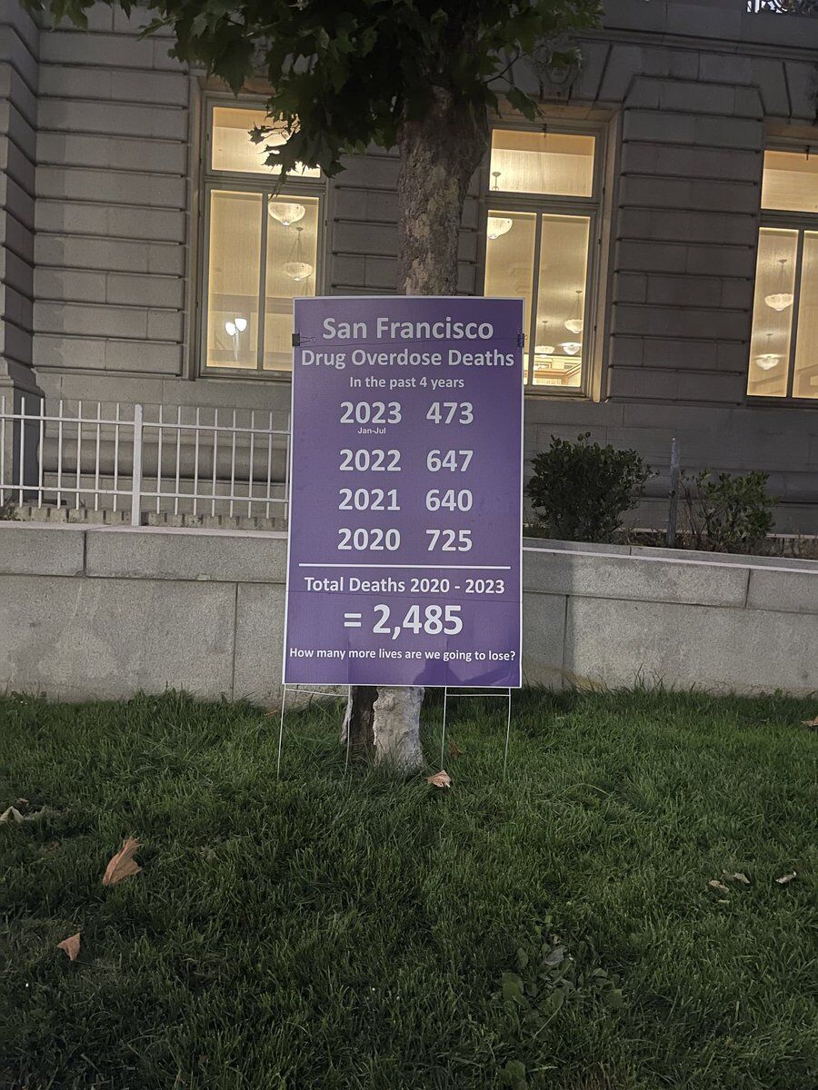 San Francisco
Drug Overdose Deaths
In the past 4 years

2023 473
Jan-Jul

2022 647
2021 640
2020 725

Total Deaths 2020 - 2023
= 2,485

How many more lives are we going to lose?