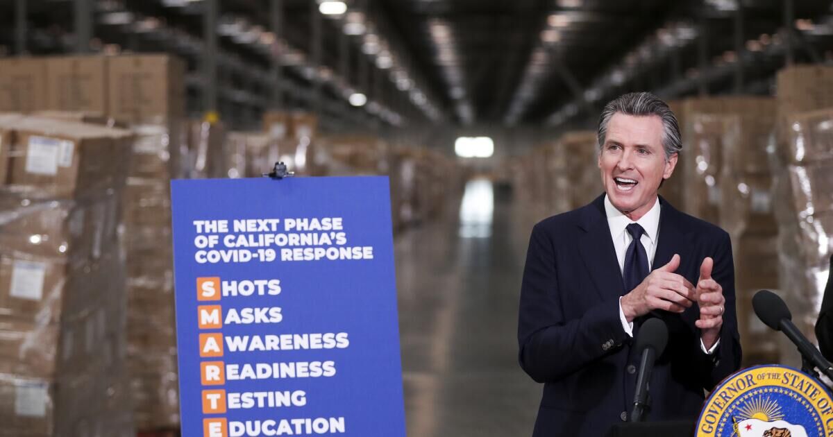 THE NEXT PHASE OF CALIFORNIA'S COVID-19 RESPONSE

S HOTS
M ASKS
A WARENESS
R EADINESS
T ESTING
E DUCATION

GOVERNOR OF THE STATE OF CALIFORNIA (partial, on podium seal)